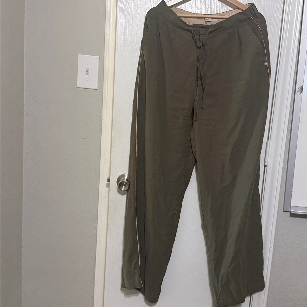 Scotch & Soda Olive Green Wide Leg Drawstring Side Stripe Pants